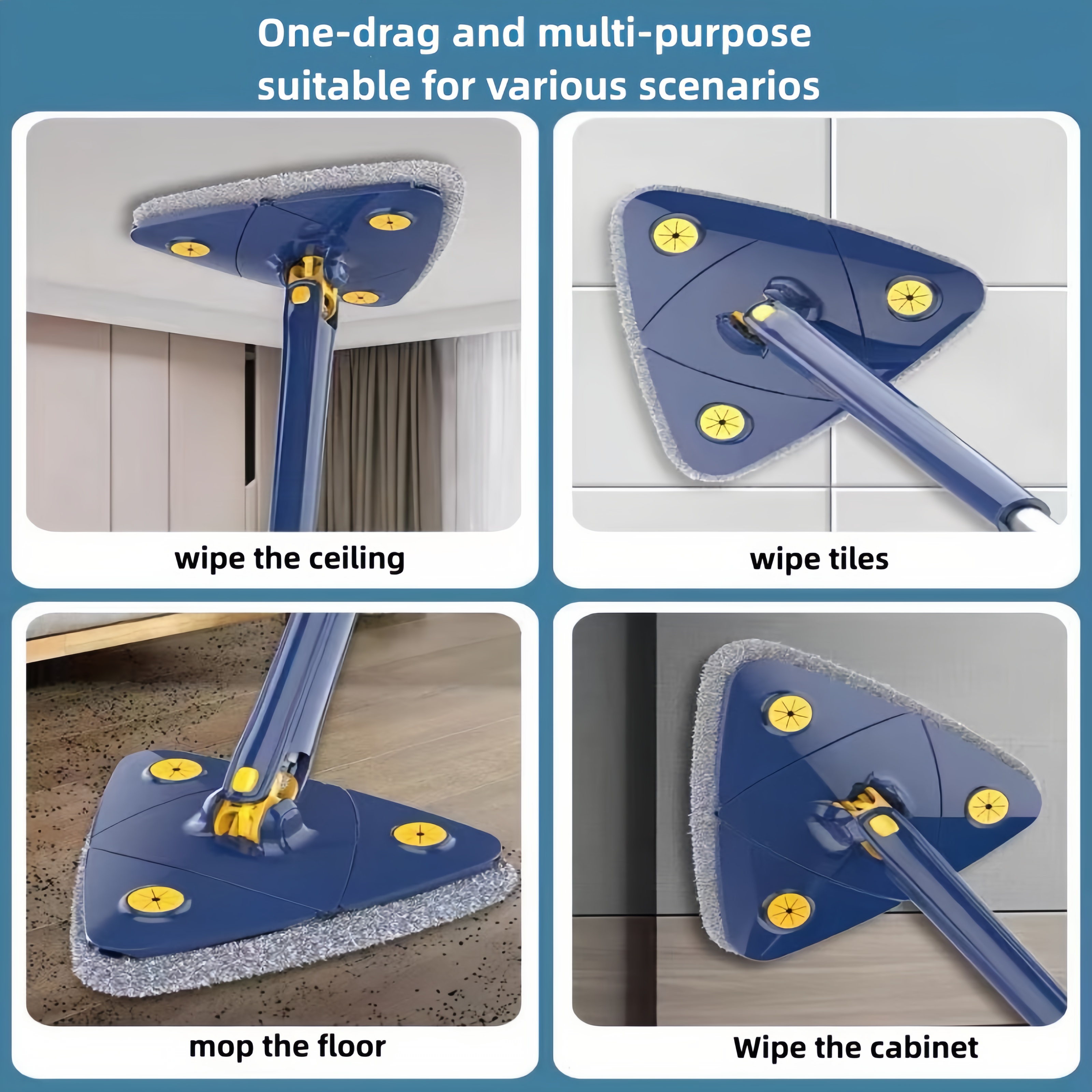 Triangle 360 Cleaning Mop Telescopic Household Ceiling Cleaning Brush Tool Self Draining To Clean Tiles and Walls Triangle 360 Cleaning Mop Telescopic Household Ceiling Cleaning Brush Tool Self Draining To Clean Tiles and Walls