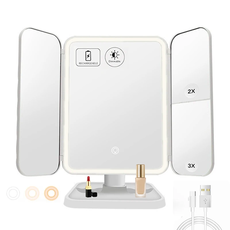 Trifold Makeup Mirror LED Lights Dorm Dressing Mirror Beauty Light up your fill light with Smart Complementary Makeup
