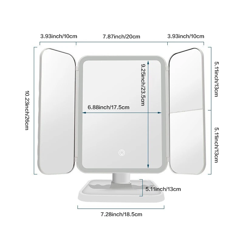 Trifold Makeup Mirror LED Lights Dorm Dressing Mirror Beauty Light up your fill light with Smart Complementary Makeup