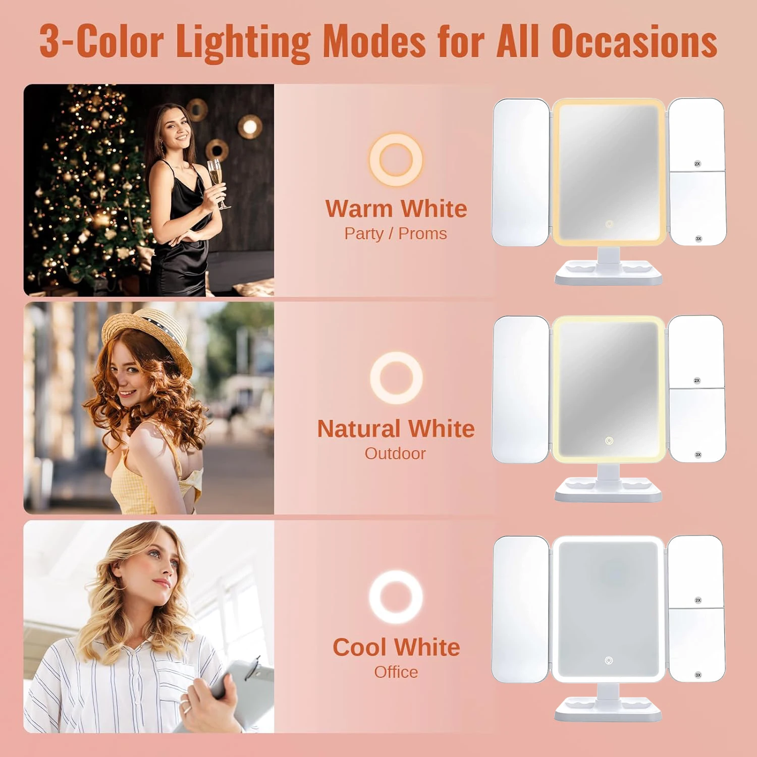 Trifold Makeup Mirror LED Lights Dorm Dressing Mirror Beauty Light up your fill light with Smart Complementary Makeup