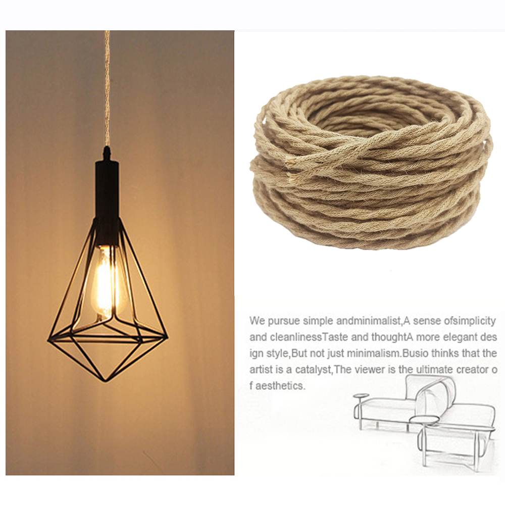 Twisted Cable Hemp Rope Electrical Wire Retro Style Copper Vintage Lamp Cord Woven Textile Wire Pendant Light Cord