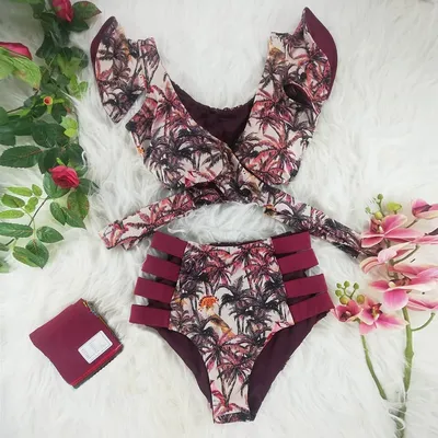 Two Piece Bathing Suit With Printed Design Two Piece Bathing Suit With Printed Design