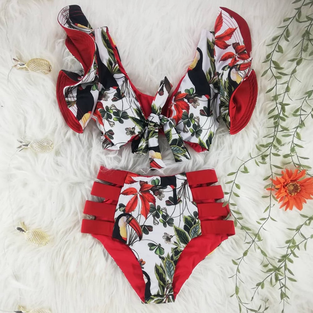 Two Piece Bathing Suit With Printed Design Two Piece Bathing Suit With Printed Design