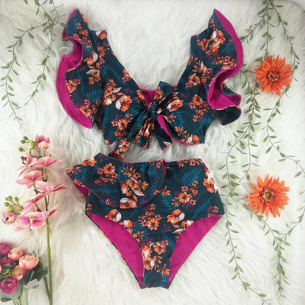 Two Piece Bathing Suit With Printed Design Two Piece Bathing Suit With Printed Design