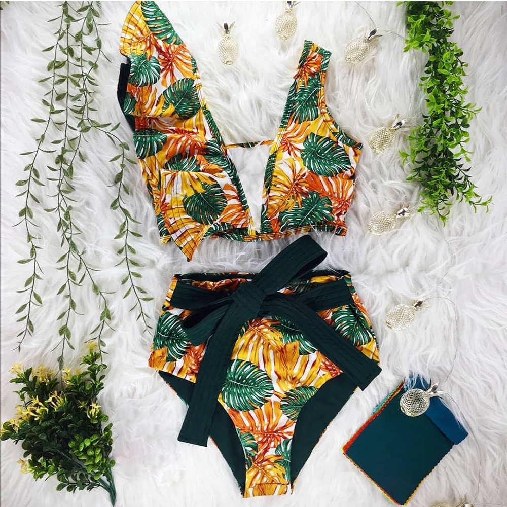 Two Piece Bathing Suit With Printed Design Two Piece Bathing Suit With Printed Design