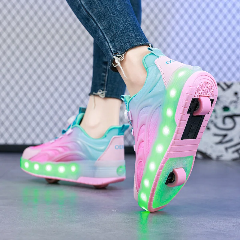 Two Wheels Children's Led Light Roller Skate Shoes For Kids Boys Girls Glowing Sports Luminous Sneakers Skateboard USB Two Wheels Children's Led Light Roller Skate Shoes For Kids Boys Girls Glowing Sports Luminous Sneakers Skateboard USB