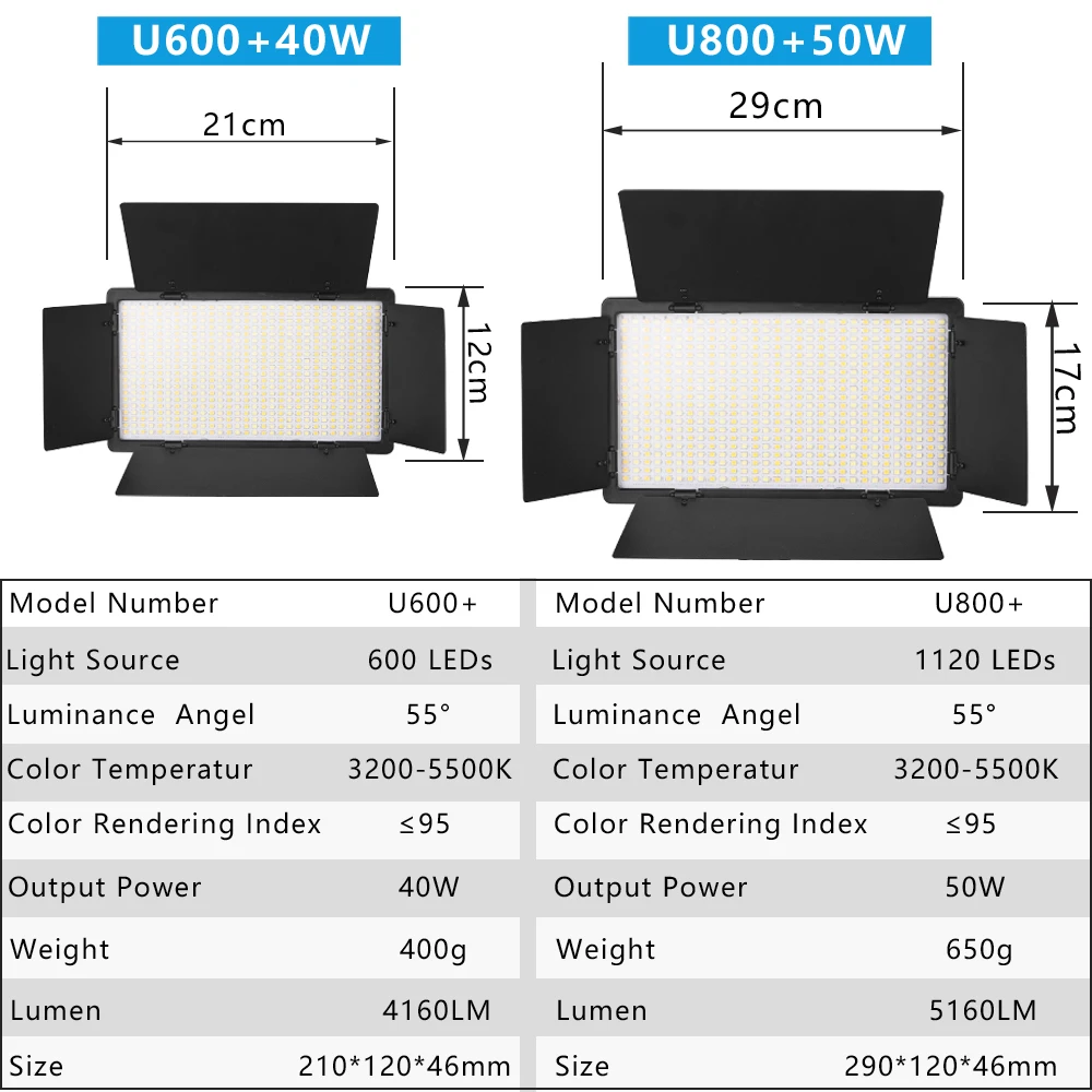 U800+ LED Video Light Photo Studio Lamp Bi-Color 2500K-8500k Dimmable with Tripod Stand Remote for Video Recording Para U800+ LED Video Light Photo Studio Lamp Bi-Color 2500K-8500k Dimmable with Tripod Stand Remote for Video Recording Para