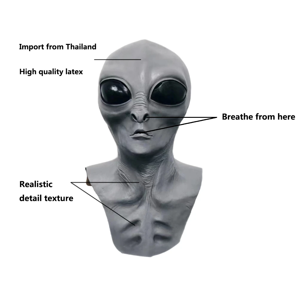 UFO Alien Skull Mask Cosplay Horror Latex Masks Helmet Halloween Masquerade Dress Up Carnival Party Costume Props