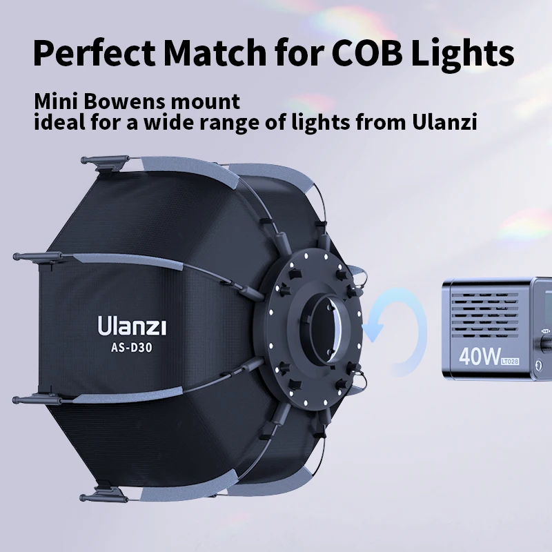 Ulanzi AS-D30 30cm Octagonal Softbox Quick Pack Light Box with Mini Bowens Mount for 40W COB Video Light Ulanzi AS-D30 30cm Octagonal Softbox Quick Pack Light Box with Mini Bowens Mount for 40W COB Video Light