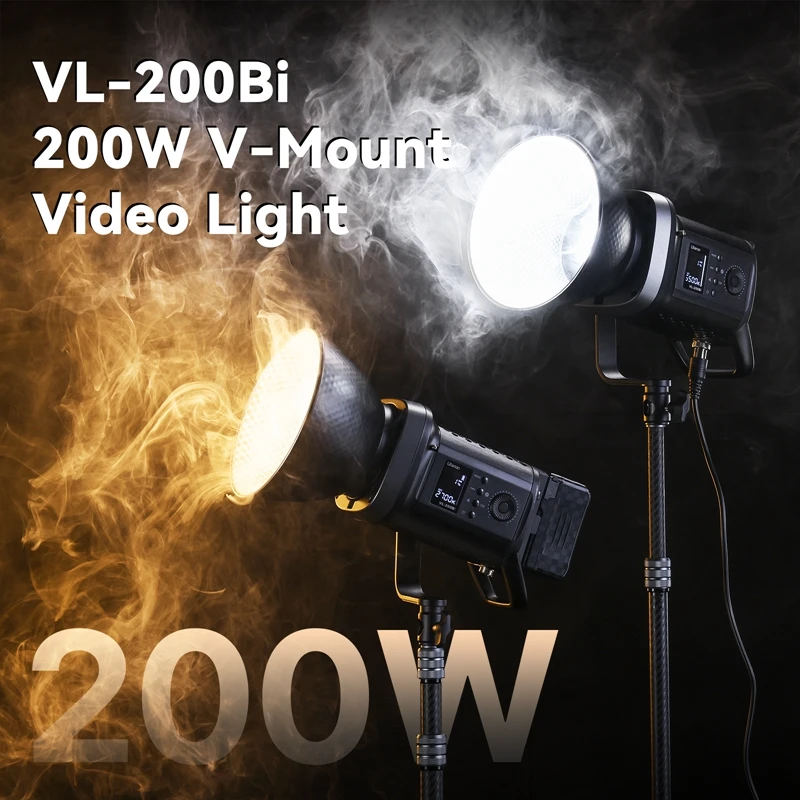 Ulanzi VL-200Bi 200W V-Mount Video Light CRI 95+ 2700K-6500K CCT for Livestreaming Photography COB Light with Wireless