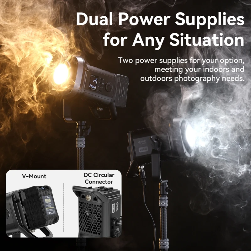 Ulanzi VL-200Bi 200W V-Mount Video Light CRI 95+ 2700K-6500K CCT for Livestreaming Photography COB Light with Wireless