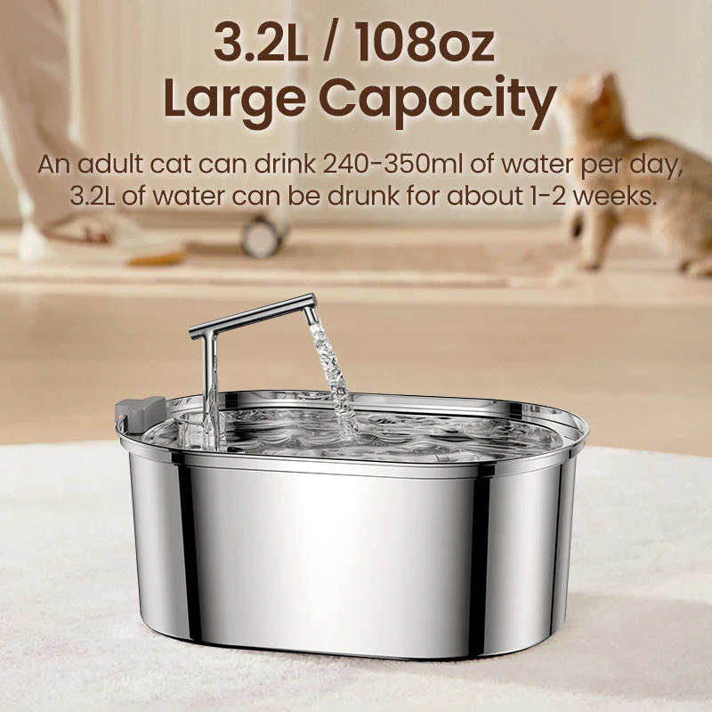 Ultra Quiet Stainless Steel Cat Water Fountain