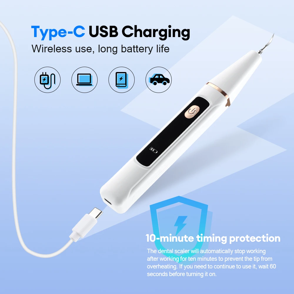 Ultrasonic Dental Scaler Oral Care Tartar Removal Calculus Remover Tooth Stain Cleaner LED Light Tooth Whitening Tools