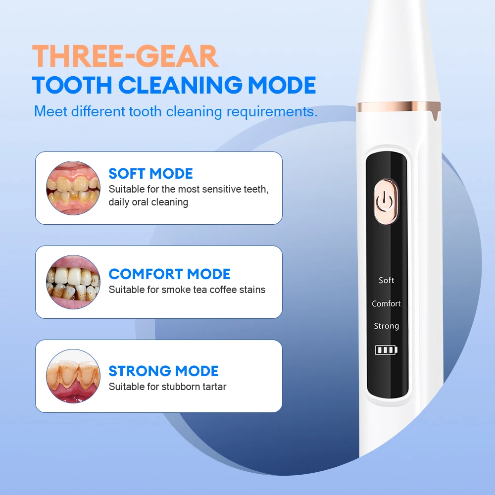 Ultrasonic Dental Scaler Oral Care Tartar Removal Calculus Remover Tooth Stain Cleaner LED Light Tooth Whitening Tools