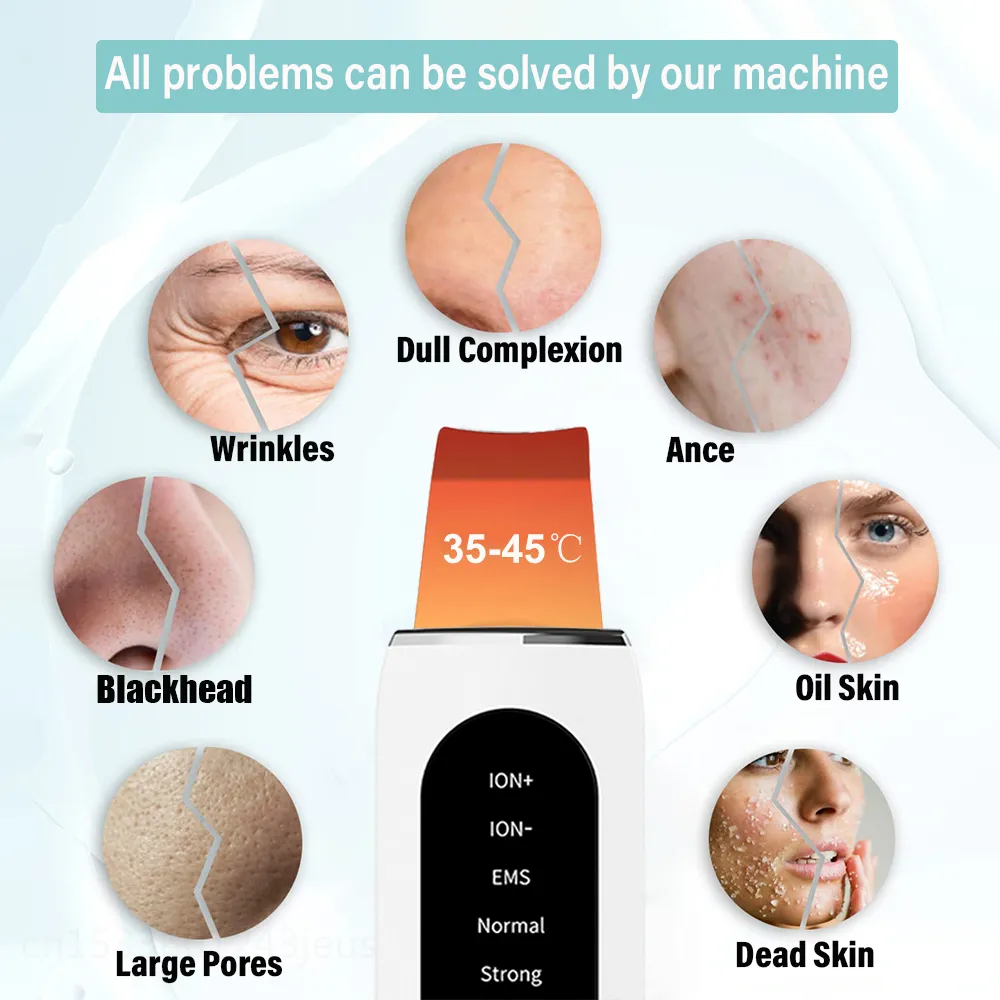 Ultrasonic Skin Scrubber Peeling Blackhead Remover Deep Face Cleaning Ultrasonic Ion Ance Pore Cleaner Facial Shovel Ultrasonic Skin Scrubber Peeling Blackhead Remover Deep Face Cleaning Ultrasonic Ion Ance Pore Cleaner Facial Shovel