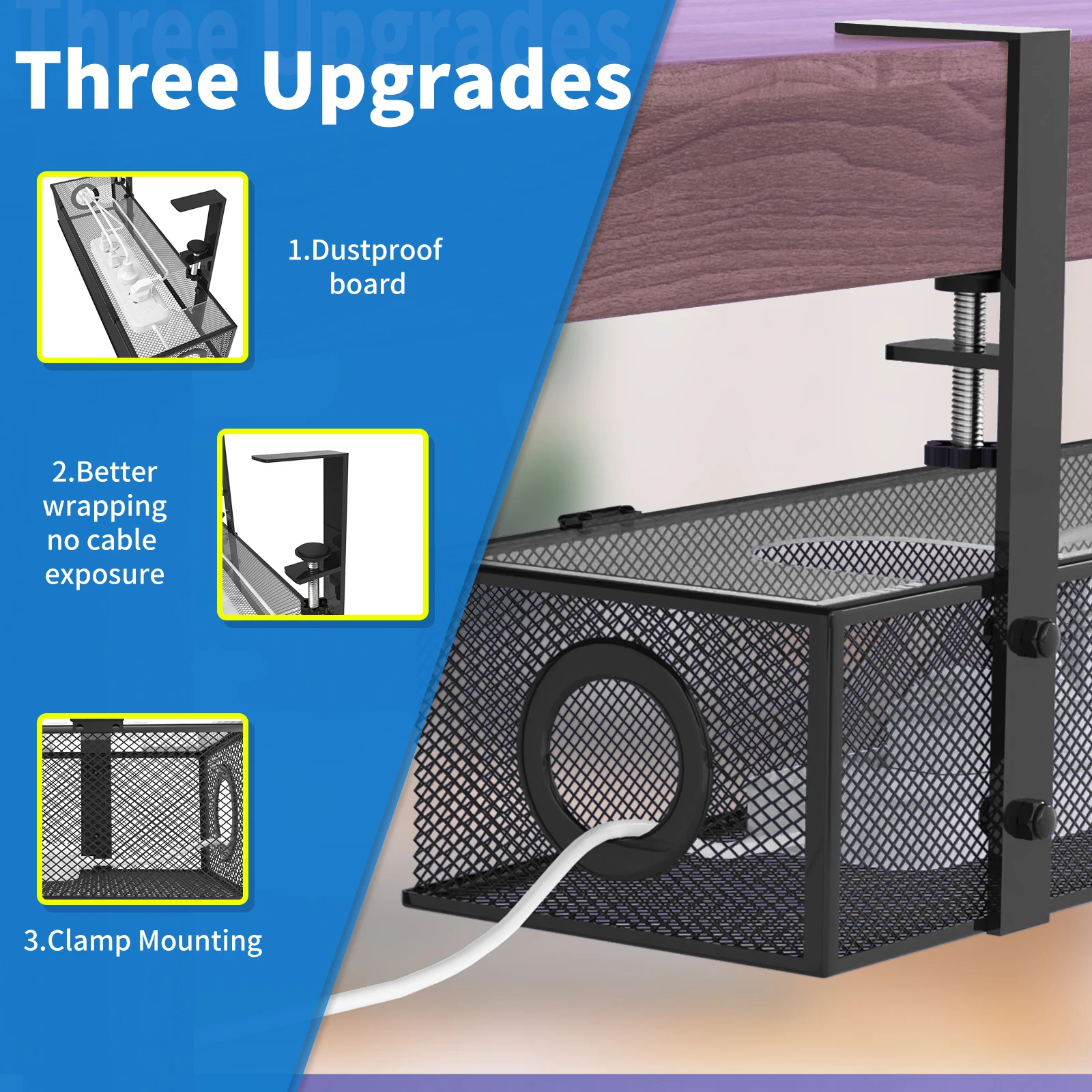 Under Desk Box Tray , 1 Pack – Wire Management & Cord Organizer, Clamp Mount