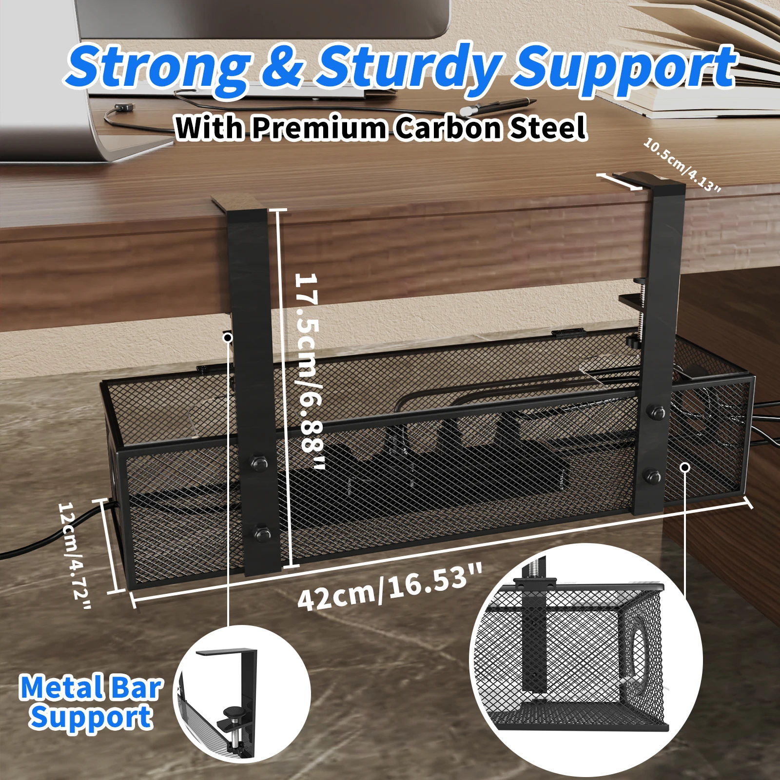 Under Desk Box Tray , 1 Pack – Wire Management & Cord Organizer, Clamp Mount