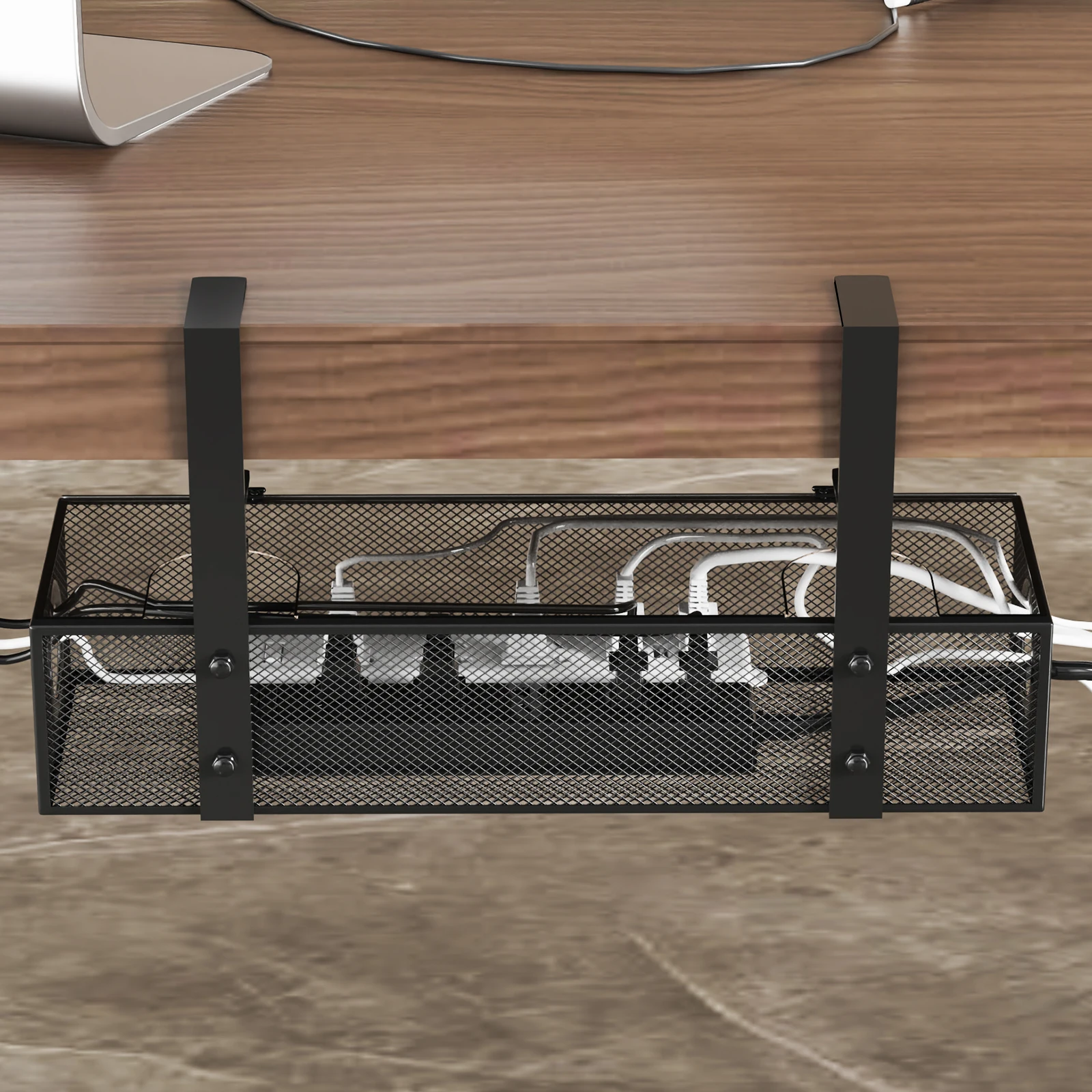 Under Desk Box Tray , 1 Pack – Wire Management & Cord Organizer, Clamp Mount