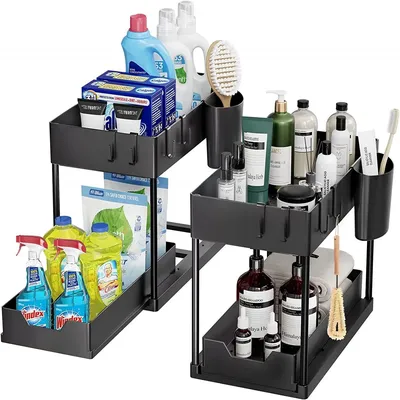 Under Sink Organizer and Storage, Kitchen Organization Rack with Double Sliding Cabinet Drawers, Multi-Purpose Storage