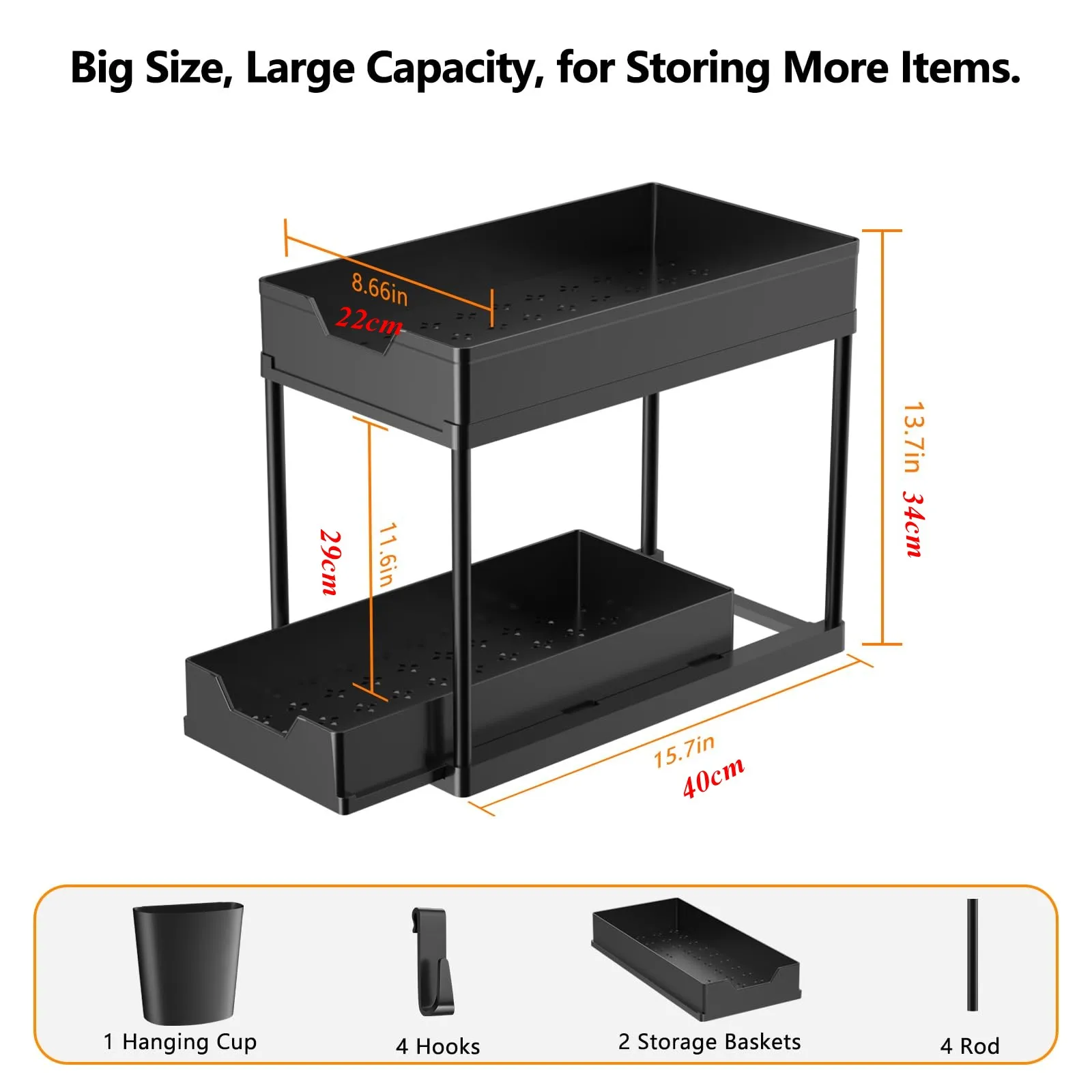 Under Sink Organizer and Storage, Kitchen Organization Rack with Double Sliding Cabinet Drawers, Multi-Purpose Storage