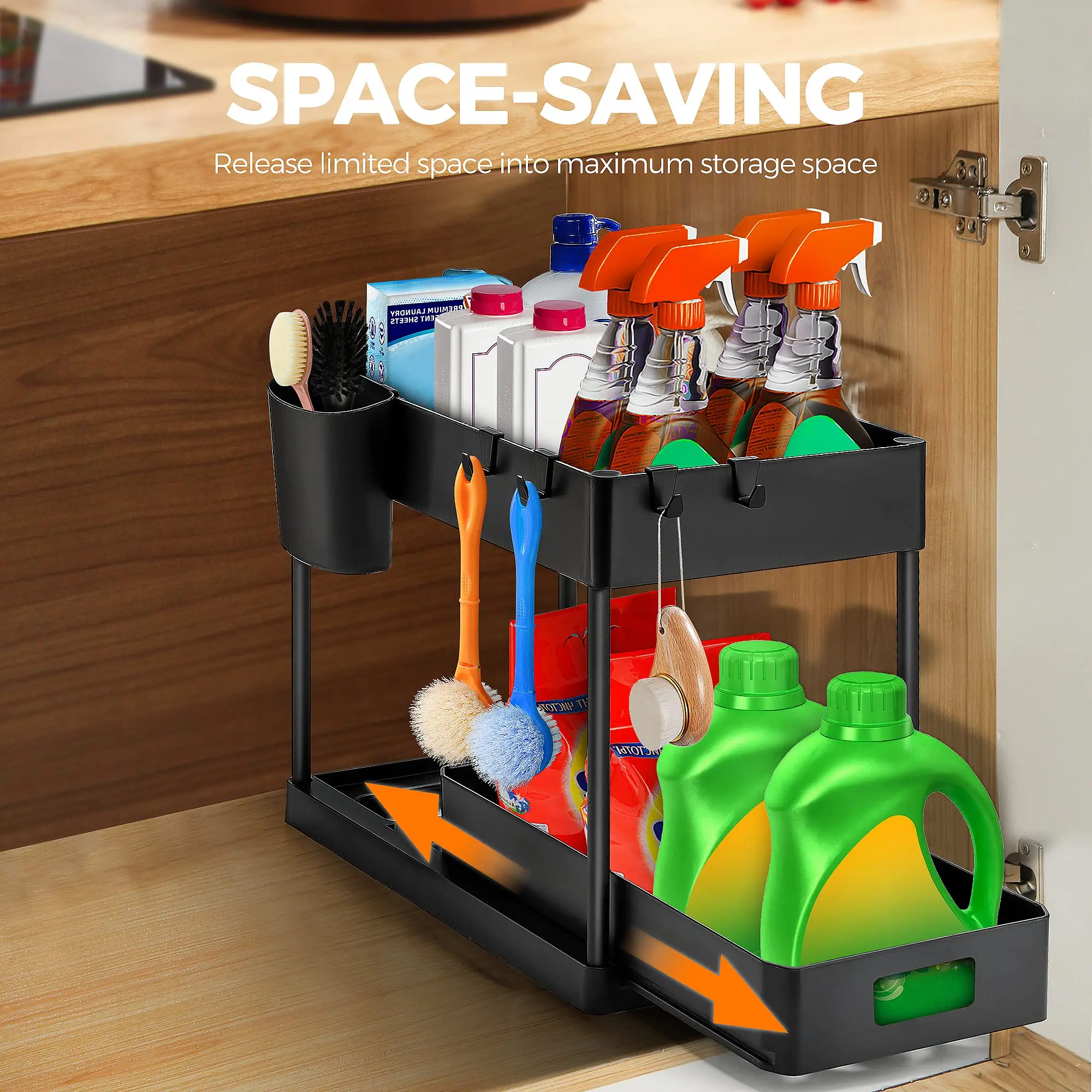 Under Sink Organizer and Storage, Kitchen Organization Rack with Double Sliding Cabinet Drawers, Multi-Purpose Storage