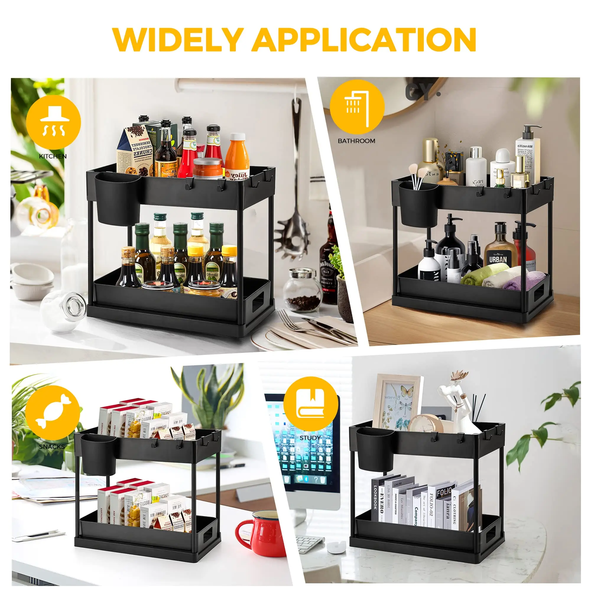 Under Sink Organizer and Storage, Kitchen Organization Rack with Double Sliding Cabinet Drawers, Multi-Purpose Storage