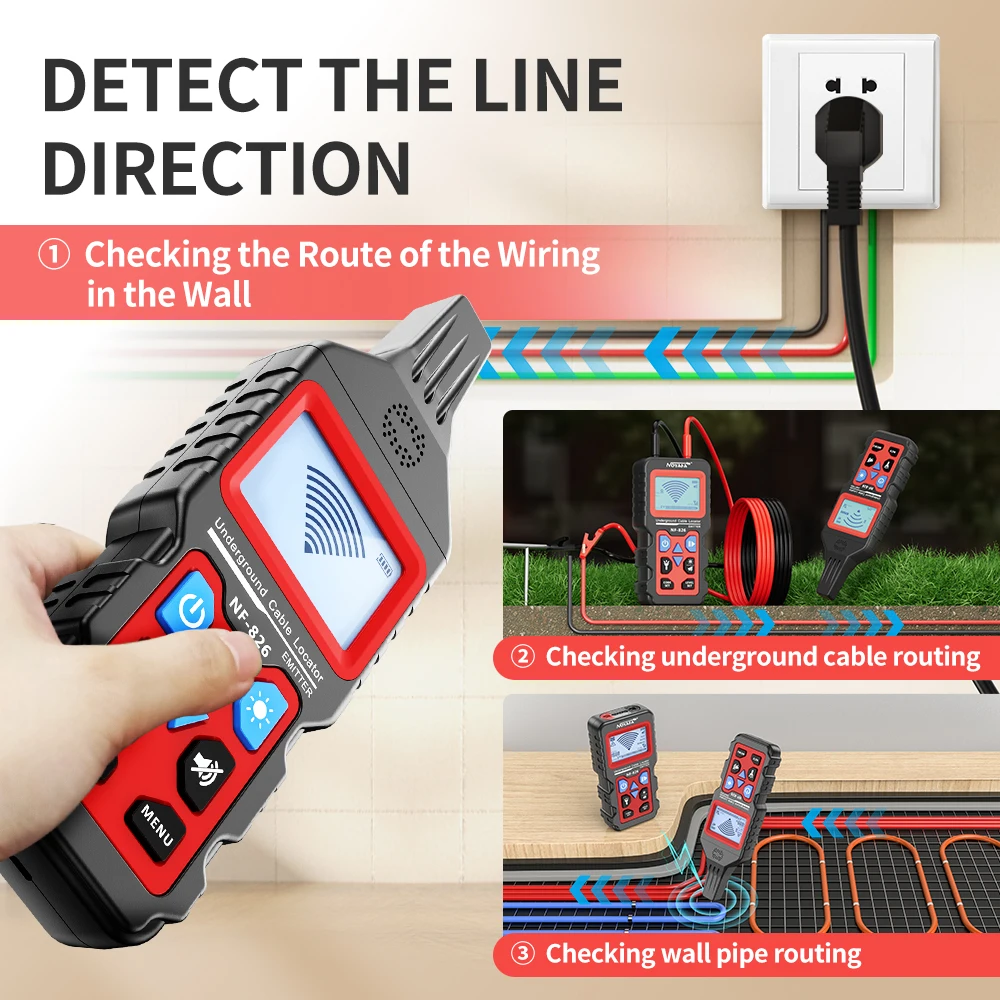 Underground Cable Tester Locator Wire Tracker Detection Wall Electrical Lines Water and Gas Supply Pipeline Path Underground Cable Tester Locator Wire Tracker Detection Wall Electrical Lines Water and Gas Supply Pipeline Path
