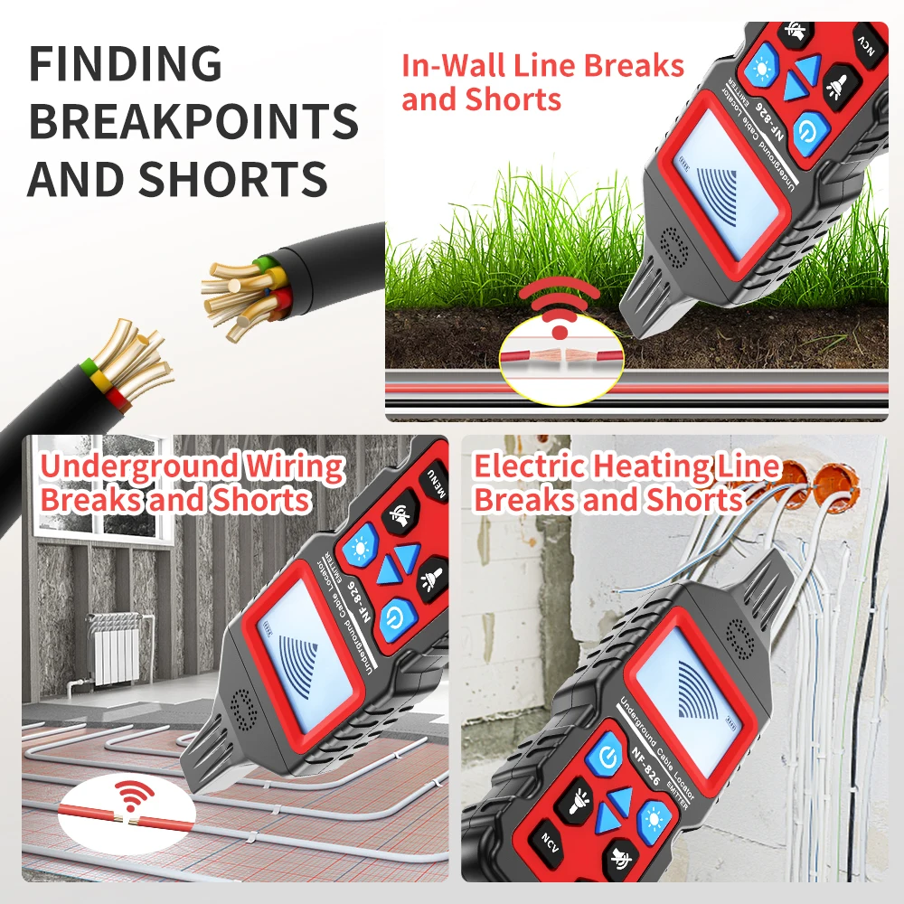 Underground Cable Tester Locator Wire Tracker Detection Wall Electrical Lines Water and Gas Supply Pipeline Path Underground Cable Tester Locator Wire Tracker Detection Wall Electrical Lines Water and Gas Supply Pipeline Path