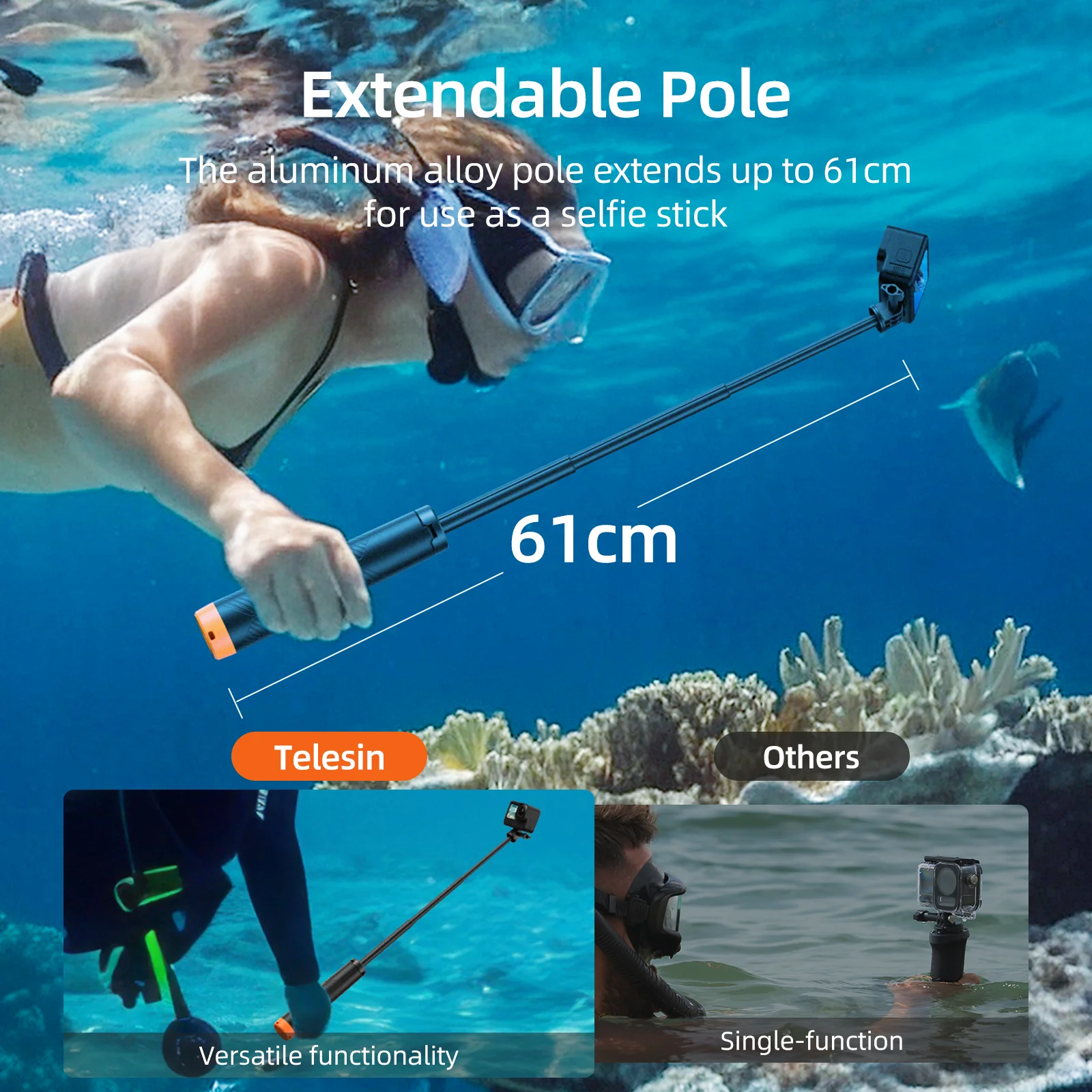 Underwater Buoyancy Bar Diving Extendable Selfie Stick Tripod For Gopro Insta360 DJI OSMO Action Camera Accessories Underwater Buoyancy Bar Diving Extendable Selfie Stick Tripod For Gopro Insta360 DJI OSMO Action Camera Accessories