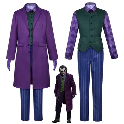 Uniform for Adult Halloween Dress Up Party Clown Heath Ledger Suit Cosplay Movie&tv Dark Knight Joker Costumes Purple