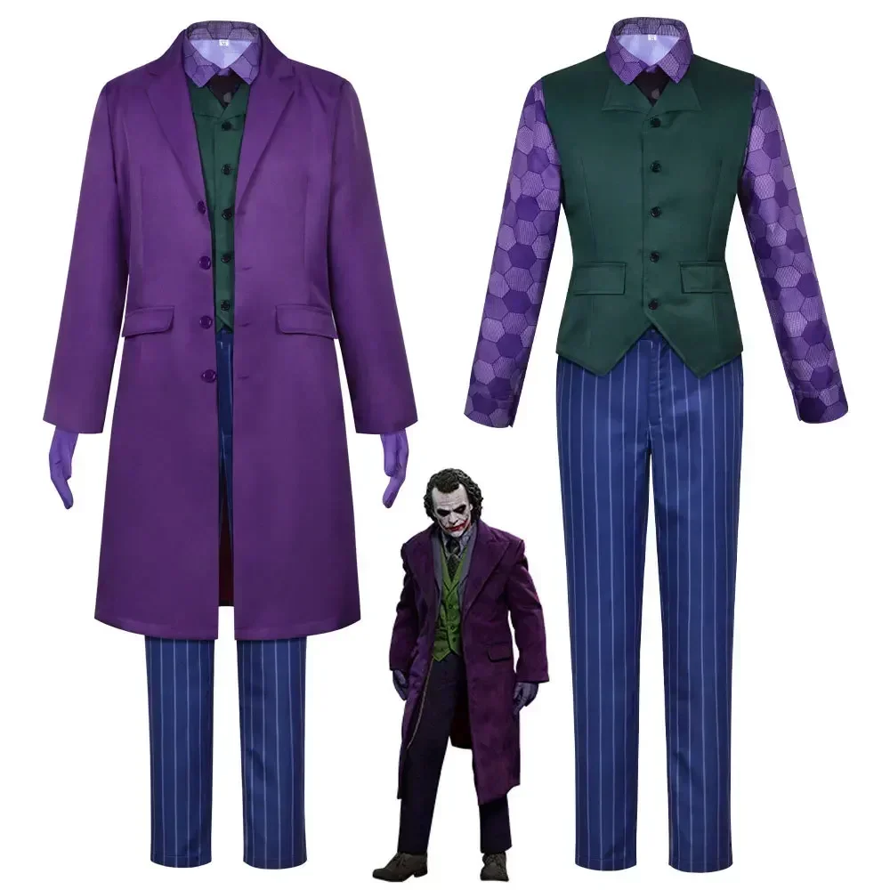 Uniform for Adult Halloween Dress Up Party Clown Heath Ledger Suit Cosplay Movie&tv Dark Knight Joker Costumes Purple