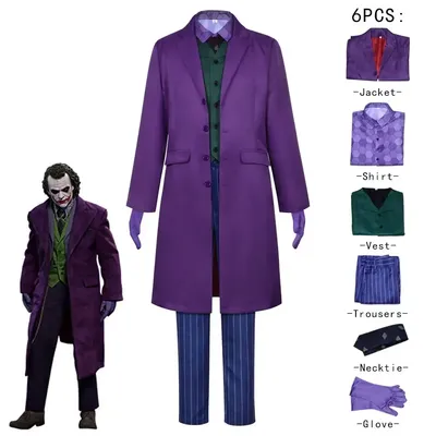 Uniform for Adult Halloween Dress Up Party Clown Heath Ledger Suit Cosplay Movie&tv Dark Knight Joker Costumes Purple