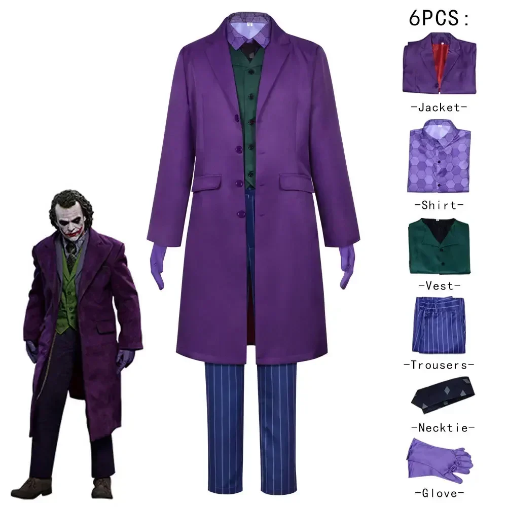 Uniform for Adult Halloween Dress Up Party Clown Heath Ledger Suit Cosplay Movie&tv Dark Knight Joker Costumes Purple
