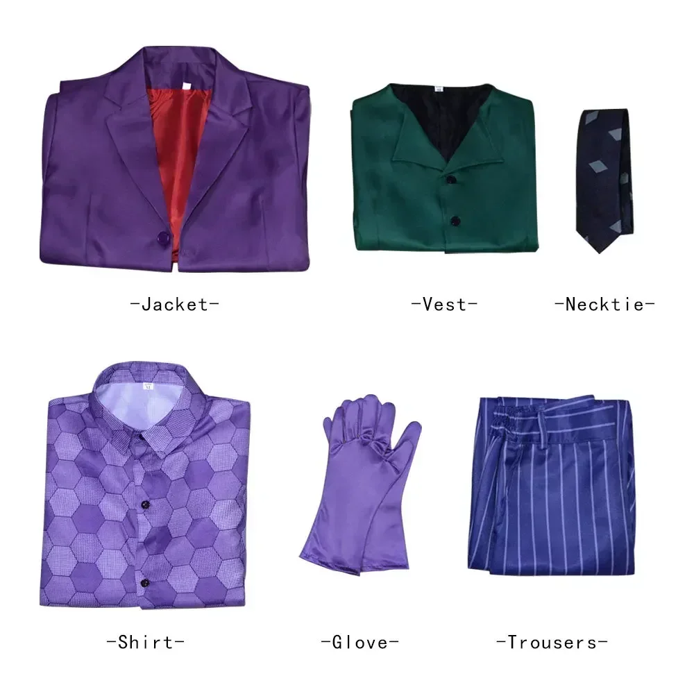Uniform for Adult Halloween Dress Up Party Clown Heath Ledger Suit Cosplay Movie&tv Dark Knight Joker Costumes Purple