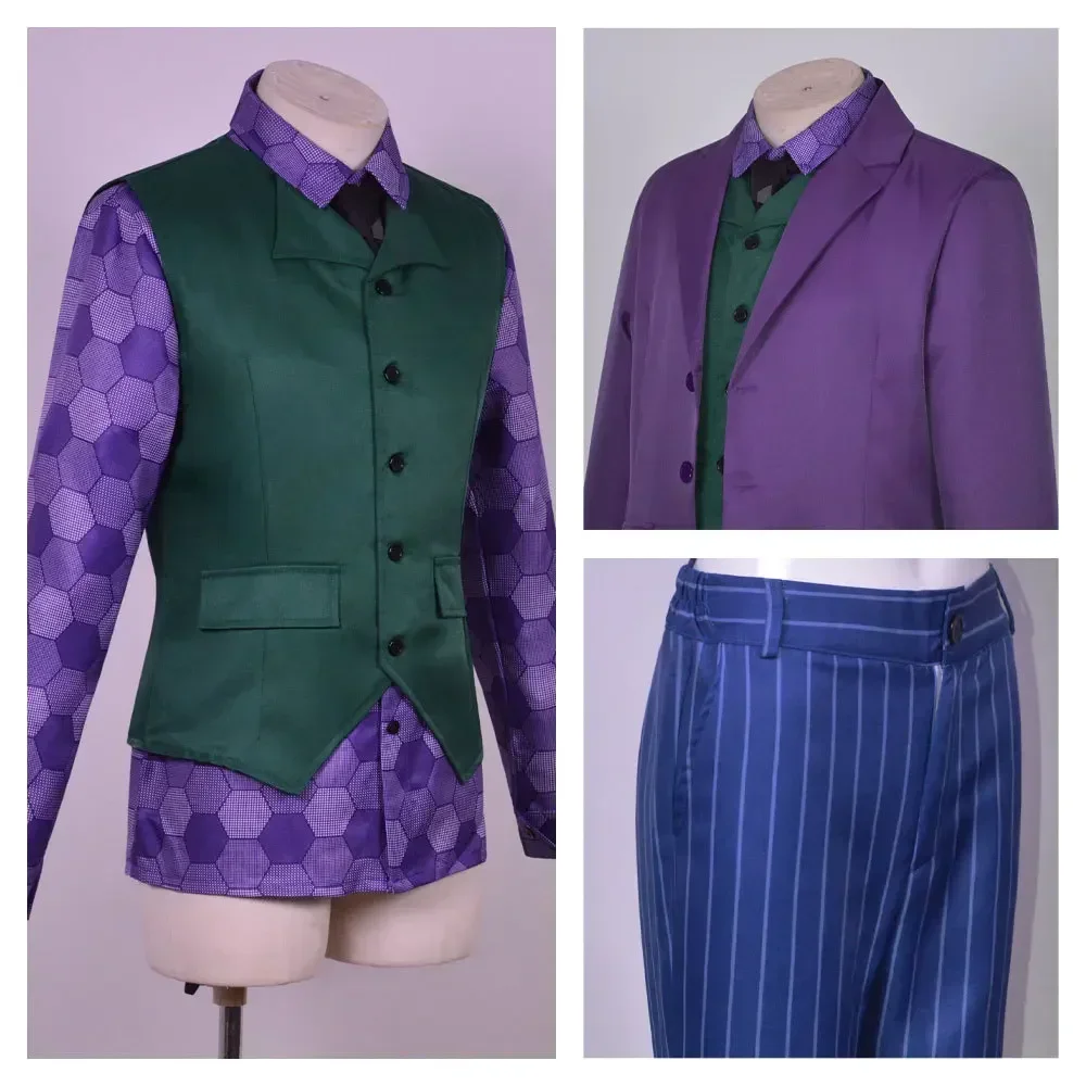 Uniform for Adult Halloween Dress Up Party Clown Heath Ledger Suit Cosplay Movie&tv Dark Knight Joker Costumes Purple