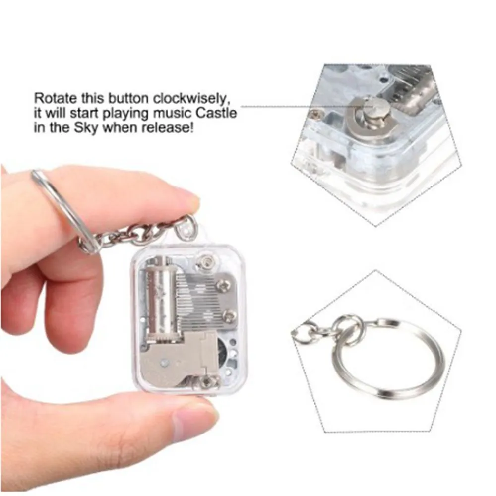 Unique Acrylic DIY Music Box Movement Keychain Toys Baby Handy Crank Musical Instrument Toy