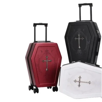 Unique design Gothic Coffin suitcase Halloween travel bag Black retro trunk Vampire themed suitcase Dark aesthetic Unique design Gothic Coffin suitcase Halloween travel bag Black retro trunk Vampire themed suitcase Dark aesthetic