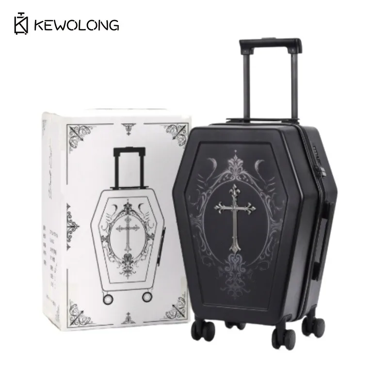 Unique design Gothic Coffin suitcase Halloween travel bag Black retro trunk Vampire themed suitcase Dark aesthetic Unique design Gothic Coffin suitcase Halloween travel bag Black retro trunk Vampire themed suitcase Dark aesthetic