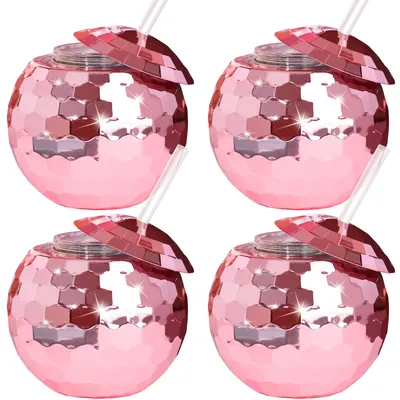 Unique Disco Ball Tumblers with Straws (4Pcs) Unique Disco Ball Tumblers with Straws (4Pcs)