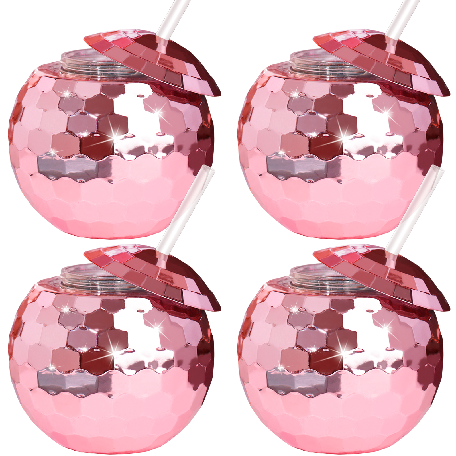 Unique Disco Ball Tumblers with Straws (4Pcs) Unique Disco Ball Tumblers with Straws (4Pcs)