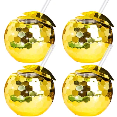 Unique Disco Ball Tumblers with Straws (4Pcs) Unique Disco Ball Tumblers with Straws (4Pcs)