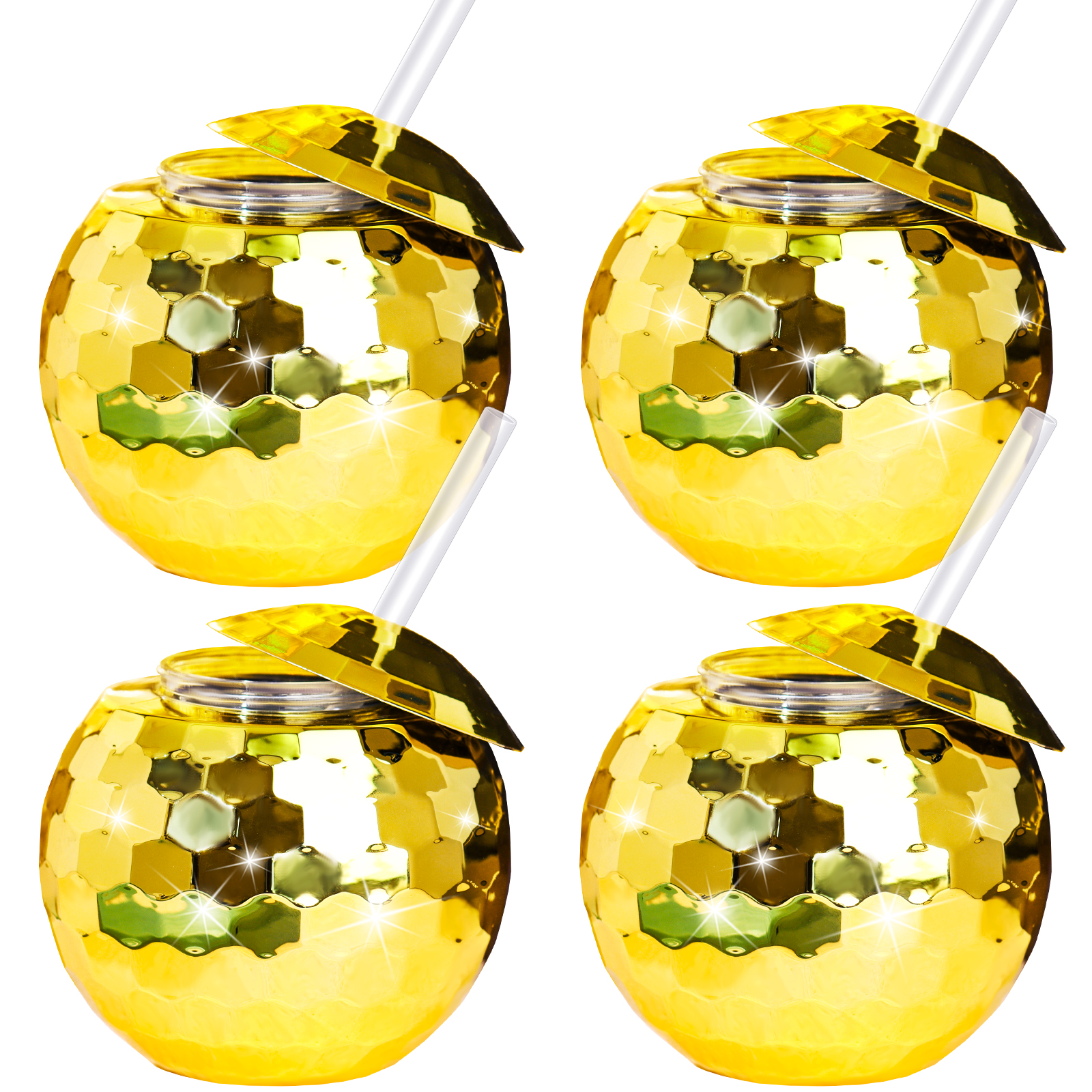 Unique Disco Ball Tumblers with Straws (4Pcs) Unique Disco Ball Tumblers with Straws (4Pcs)