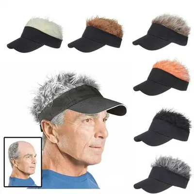 Unisex Baseball Cap With Fake Hair Cap Sun Visor Fun Toupee Hats Mens Spiked
