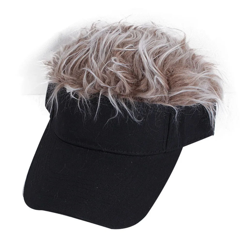 Unisex Baseball Cap With Fake Hair Cap Sun Visor Fun Toupee Hats Mens Spiked