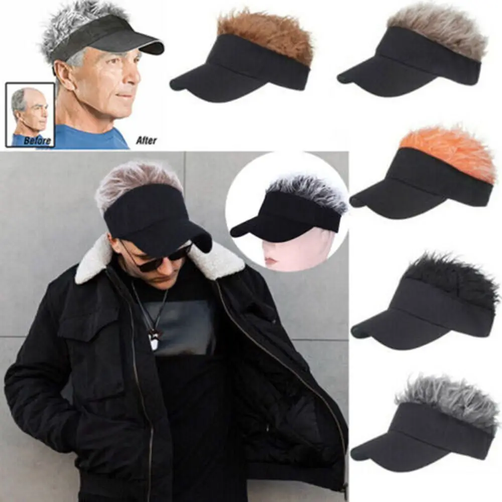 Unisex Baseball Cap With Fake Hair Cap Sun Visor Fun Toupee Hats Mens Spiked