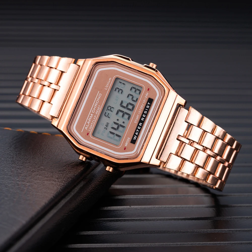 Unisex Digital Watch Sports Waterproof Bracelet Clock Gold Electronice LED Wristwatch Casucal