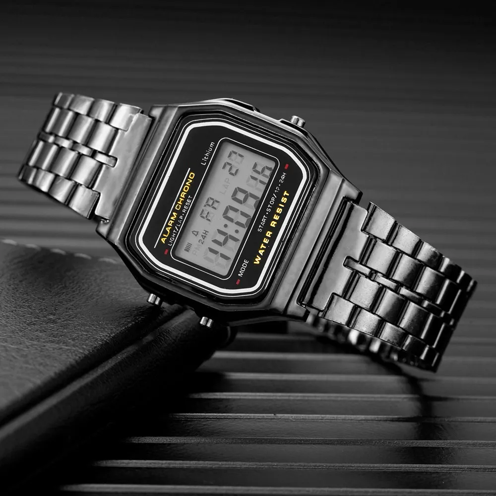 Unisex Digital Watch Sports Waterproof Bracelet Clock Gold Electronice LED Wristwatch Casucal