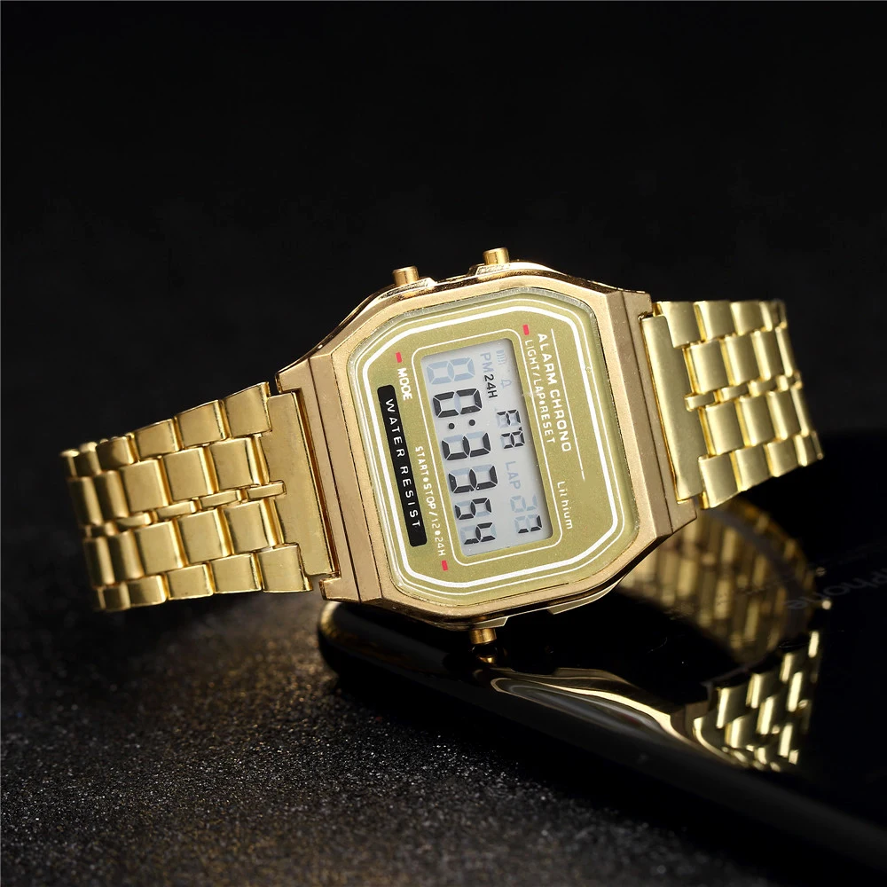 Unisex Digital Watch Sports Waterproof Bracelet Clock Gold Electronice LED Wristwatch Casucal