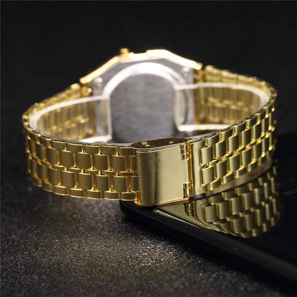 Unisex Digital Watch Sports Waterproof Bracelet Clock Gold Electronice LED Wristwatch Casucal