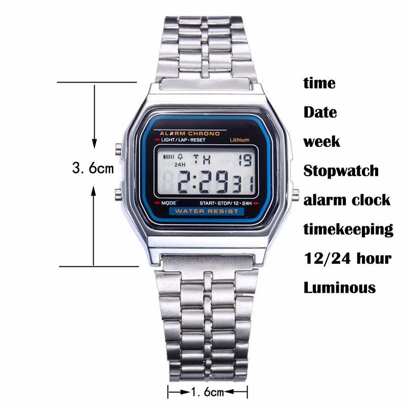 Unisex Digital Watch Sports Waterproof Bracelet Clock Gold Electronice LED Wristwatch Casucal